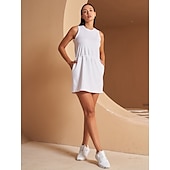 baratos Vestido de golfe feminino-vestido de tênis gola redonda vestido sem mangas cordão na cintura para tênis pickleball