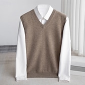 voordelige Heren Elite Truien &amp; Cardigans-Voor heren Trui vest breien Effen Kleur V-hals Gebreid Elegant Buiten Huis Kleding Lente Herfst Rode Wijn Zwart S M L