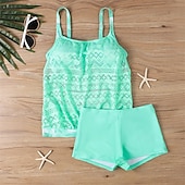 billiga One Pieces &amp; Tankinis-Dam Tankini Tvådelad baddräkt Spets Badkläder Badkläder Svart Rodnande Rosa Andningsfunktion Snabb tork Lättvikt Ärmlös - Simmning Surfing Strand Sommar Vår Plusstorlekar
