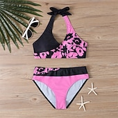Недорогие Серфинг Танкини и Бикини-Жен. Танкини Купальник из двух частей Открытая спина Купальники Цветочный принт Купальники Желтый Розовый Дышащий Быстровысыхающий Легкость Без рукавов - Плавание Серфинг Пляж  Лето Весна