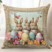 cheap Holiday Cushion Cover-Easter Decorative Toss Pillows Cover 1PC Bunny Eggs Soft Square Couch Cushion Case Pillowcase for Bedroom Livingroom Sofa Chair