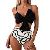 abordables Maillots une pièce et tankinis-Femme Tankini Maillot De Bain Deux Pièces V Profond Bretelles Croisées Maillots de Bain Floral Maillots de Bain Jaune foncé Noir / Blanc Respirable Séchage rapide Poids Léger Sans Manches - Natation