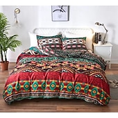 economico Set copripiumino-copripiumino boho flower full size set biancheria da letto con linee bohemien set letto con linee azteche copripiumino geometrico copripiumino morbido e leggero con 2 federe per estate primavera