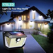 זול נורות קיר חוץ-1 pc מנורת קיר חיצונית סולארית עמידה למים 178 קרני לד חיישן תנועה מנורת אינדוקציה 270 מעלות תאורה בזווית רחבה 3 מצבים חצר גינה מרפסת מרפסת תאורת מוסך