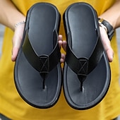 preiswerte Kleidungs-Sandalen-Braune Flip-Flops aus Kunstleder für Herren - lässige Sommersandalen mit offener Spitze und bequemer Sohle für Strand und Alltag
