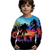 voordelige Jongens 3D Visie &amp; Geometrie-Jongens 3D Grafisch Kokosnootboom T-shirt Lange mouw Lente Herfst Modieus Basic Kinderen 4-12 jaar Strakke ronde hals Buiten Casual Dagelijks Normale pasvorm