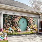 billige Garasje- og dørbanner-Utendørs Garasje Dør Dekorasjon Banner Kanin Egg Stor Bakgrunnsdekorasjon Utendørs Garasje Dør Hjemmevegg Dekorasjoner Arrangement Fest Parade