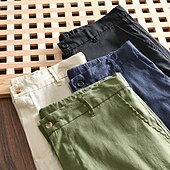 baratos Retrô-Homens Calção Shorts de linho Shorts de verão Shorts de praia Bolsos Cintura elástica Perna reta Tecido Conforto Respirável Comprimento do joelho Ao ar livre O negócio Diário Moda Retro Vintage Preto