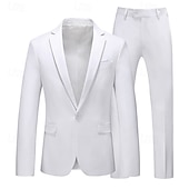 cheap Men&#039;s Blazers-Men&#039;s Set Blazer Business Cocktail Party Wedding Party 2 Piece Fashion Casual Spring &amp;  Fall Polyester Solid Color Buttons Pocket Comfortable Single Breasted Blazer Dark Yellow Black White Yellow