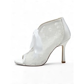 ieftine Casual-papuci de damă din dantelă albă cu vârf deschis la gleznă cu cravată panglică din satin – pantofi de mireasă eleganți cu toc înalt pentru mirese