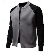 preiswerte Lässige Jacken-Herren übergangsjacke Collegejacke Täglich Tasche Ganzjahres Farbblock Mode Stehkragen Regulär Schwarz Weiß Grau Jacken