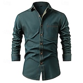 economico camicia da uomo con bottoni-Per uomo Camicia Camicia estiva Maglietta informale Camicia da spiaggia Camicia con bottoni Nero Blu Blu scuro Azzurro Manica lunga Liscio Bavero Da mare Hawaiano Tasche Abbigliamento Di tendenza