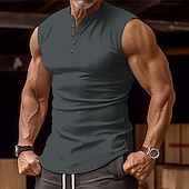 baratos Tops de ginásio-Homens Malha Íntima Camisa Henley Top de colete Camiseta Interior Sem Manga Henley Verão Tecido Moda Designer Básico Férias Rua Para Noite Branco Verde cáqui Top Tee para Homens