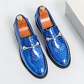 economico Semi-formale-mocassini da uomo in similpelle blu metallizzata con catena dorata decorativa – scarpe slip-on alla moda per occasioni formali e da festa