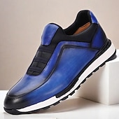 billiga Premium sneakers i läder-herrsneakers i premiumkohud - luddblå spetsfri design med vadderad sula för vardags- och utomhuskläder