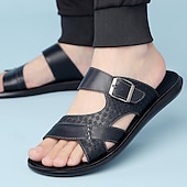 billige Ferietøfler-solbrune sandaler i kunstskinn med spennreim for menn – stilige sommersklier med teksturert design og sklisikker såle for fritidsbruk