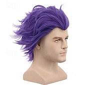 cheap Anime Wigs-Short Purple Wig Men Party Wig Anime Cosplay Costume Wig Heat Resistant Synthetic Fibers Wig Soft Durable Breathable Wig