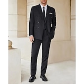 preiswerte Herren Klassische Blazer-Herren Abschlußfeier Set Blazer Geschäft Cocktailparty Hochzeitsfeier Mode Lässig Frühling &amp; Herbst Polyester Einfarbig Knöpfe Tasche Bequem Einreihig Blazer Schwarz Weiß