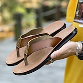 preiswerte Kleidungs-Sandalen-Braune Flip-Flops aus Kunstleder für Herren - lässige Sommersandalen mit offener Spitze und bequemer Sohle für Strand und Alltag