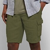 economico Classico-Per uomo Pantaloncini Pantaloncini di lino Pantaloncini estivi A cordoncino Vita elastica Multi tasca Liscio Comfort Traspirante Breve Informale Per eventi Per uscire Di tendenza Streetwear Nero