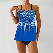 abordables Maillots une pièce et tankinis-Femme Tankini Maillot De Bain Deux Pièces Col en V Bretelles Croisées Maillots de Bain Maillots de Bain Orange Vert Respirable Séchage rapide Poids Léger Sans Manches - Natation Surf Plage Et
