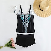 billiga One Pieces &amp; Tankinis-Dam Tankini Tvådelad baddräkt V-ringad Badkläder Badkläder Svart Purpur Andningsfunktion Snabb tork Lättvikt Ärmlös - Simmning Surfing Strand Sommar Vår Plusstorlekar