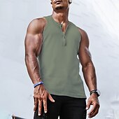 tanie Tank topy sportowe-Męskie Bezrękawnik Koszula Henley Kamizelka Top Podkoszulki Bez rękawów Henley Lato Równina Moda Designerskie Mięsień Guziki Na zewnątrz Trening Siłownia Czarny Biały Niebieski Top Tee dla mężczyzn