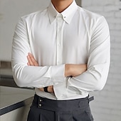 preiswerte Button-Down-Hemden für Herren-Herren Hemd Hemd mit Spearpoint-Kragen Kleidhemd Knopfhemd Einfach Hochzeit Party Schwarz Weiß Langarm Revers Frühling &amp; Herbst Bekleidung