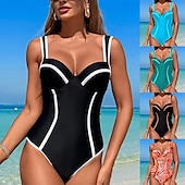 abordables Maillots une pièce et tankinis-Femme Maillot de bain 1 pièce V Profond Maillots de Bain Mosaïque Maillots de Bain Noir / Blanc Noir Respirable Séchage rapide Poids Léger Sans Manches - Natation Surf Plage Eté Printemps