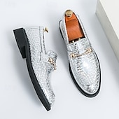 economico Semi-formale-mocassini da uomo in similpelle blu metallizzata con catena dorata decorativa – scarpe slip-on alla moda per occasioni formali e da festa