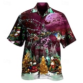 abordables Atuendo para escena navideña-Camisas navideñas con estampado de escena navideña para hombre, camisas con gráfico de Papá Noel, camisas casuales de calle, manga corta, 3D, con botones, ropa de moda