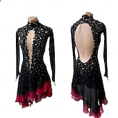 cheap Figure Skating Dresses-Figure Skating Dress Women&#039;s Girls&#039; Ice Skating Dress Black Thumbhole Halo Dyeing High Elasticity Professional Competition Skating Wear Thermal Warm Crystal / Rhinestone Long Sleeve Ice Skating