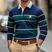 cheap Men&#039;s Sports Polo-Men&#039;s Solid Color Rugby Polo Shirts Golf Polos Shirts Long Sleeve Polo Shirts Lapel Classic Fashion Basic Modern Casual Sports Logo Fall Winter Burgundy Navy Blue Purple