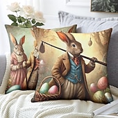 voordelige Vakantie kussensloop-Vintage Paas Decoratieve Toss Kussens Cover 1PC Konijn Zacht Vierkant Bankkussenhoes Kussenhoes voor Slaapkamer Woonkamer Sofa Stoel