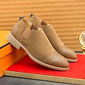 cheap Semi-Formal-Men&#039;s Tan Chelsea Boots with Faux Leather and Suede Upper – Slip-On Elastic Design, Casual and Comfortable for Daily Wear or Semi-Formal Occasions