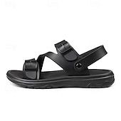 halpa Mekko sandaalit-Miesten Sandaalit Litteät sandaalit PU-nahka Hengittävä Mukava Liukumaton Loaferit Musta Ruskea