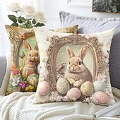 cheap Holiday Cushion Cover-Easter Decorative Toss Pillows Cover 1PC Bunny Eggs Soft Square Couch Cushion Case Pillowcase for Bedroom Livingroom Sofa Chair