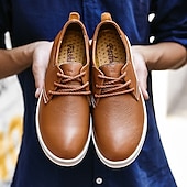 cheap Semi-Formal-Men&#039;s Casual Lace-Up Shoes – Vibrant Faux Leather Upper, Lightweight Design, Non-Slip Sole, Perfect for Everyday Wear and Summer Outings