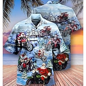 abordables Atuendo para escena navideña-Camisas navideñas con estampado de escena navideña para hombre, camisas con gráfico de Papá Noel, camisas casuales de calle, manga corta, 3D, con botones, ropa de moda