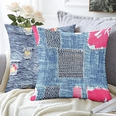 tanie Styl vintage-vintage dekoracyjne poszewki na poduszki 1 szt. denim patch miękka kwadratowa poszewka na poduszkę na kanapę poszewka na poduszkę do sypialni salon sofa krzesło