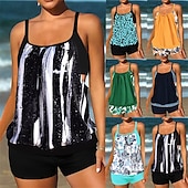 billiga One Pieces &amp; Tankinis-Dam Tankini Tvådelad baddräkt Brottarrygg Badkläder Blommig Badkläder Svart Blå Andningsfunktion Snabb tork Lättvikt Ärmlös - Simmning Surfing Strand Sommar Vår