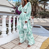 preiswerte Lässige Blumenkleider-Damen kleid lang Casual kleid A Linie Kleid Sommerkleid Boho-Kleid Elegant Stilvoll Urlaub Täglich Verabredung Regular Fit Blumen Langarm V Ausschnitt Gelb Blau Purpur Grün Sommer Frühling