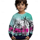 billiga Pojkens 3D Vision &amp; Geometri-Pojkar 3D Grafisk Kokosnötsträd T-shirt Långärmad Vår Höst Mode Grundläggande Barn 4-12 år Rund hals Utomhus Ledigt Dagligen Normal