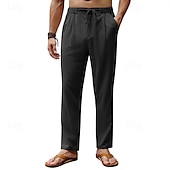 baratos Clássico-Homens Calças de linho Calças Calça verão Calças de praia Com Cordão Cintura elástica Perna reta Tecido Conforto Respirável Comprimento total Diário Feriado Festa de Casamento Moda Estilo Clássico