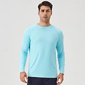 cheap Basic T shirts-Men&#039;s Sun Protection T-shirts Tee Long Sleeve Crew Neck Summer Spring Solid Color Active Crewneck Sports &amp; Outdoor Fishing Light Blue Black White Top Tee for Men