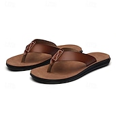 preiswerte Kleidungs-Sandalen-Braune Flip-Flops aus Kunstleder für Herren - lässige Sommersandalen mit offener Spitze und bequemer Sohle für Strand und Alltag
