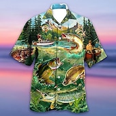preiswerte Ozean-Druck-Herren Tropisch Fische Hemd Hawaiihemd Sommerhemd Aloha-Shirt Kurzarm Hemd Umlegekragen Tropisch Modisch Hawaiianisch Casual Hawaiianisch Festtage Weiß Gelb Schwarz / Braun S M L