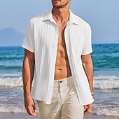 economico camicie casual da uomo-Per uomo Camicia Camicia estiva Maglietta informale Camicia con bottoni Bianco Blu Manica corta Liscio Colletto Da mare Giornaliero Abbigliamento Di tendenza Informale Comodo