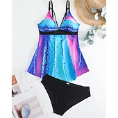 abordables Maillots une pièce et tankinis-Femme Tankini Maillot De Bain Deux Pièces Col en V Maillots de Bain Maillots de Bain Noir / Blanc Blanche Respirable Séchage rapide Poids Léger Sans Manches - Natation Surf Plage Eté Printemps Grande