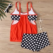 abordables Maillots une pièce et tankinis-Femme Tankini Maillot De Bain Deux Pièces Bretelles Croisées Maillots de Bain Tache Maillots de Bain Noir Rouge Respirable Séchage rapide Poids Léger Sans Manches - Natation Surf Plage Eté Printemps